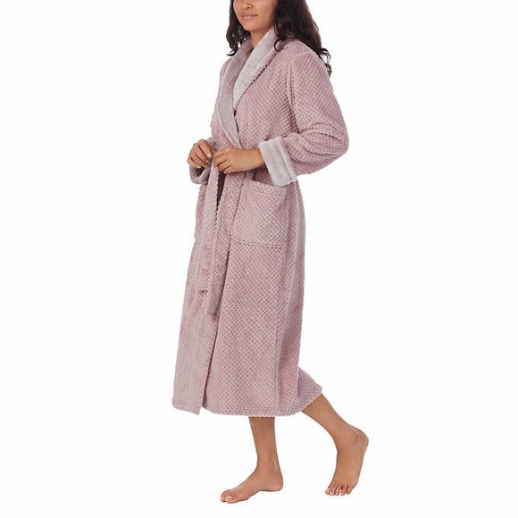 Carole Hochman Women’s Luxuriously Soft Plush Robe with Faux Fur Collar - Picture 3 of 10
